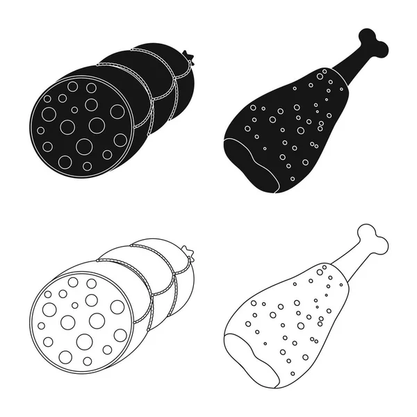 Objet isolé de viande et jambon signe. Ensemble d'icône vectorielle de viande et de cuisson pour bouillon . — Image vectorielle