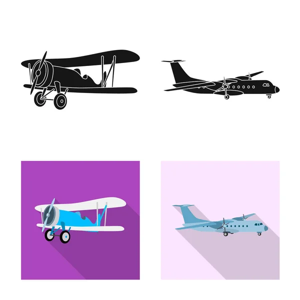 Vektorillustration des Flugzeugs und des Transportsymbols. Set von Flugzeug und Himmelsvektorillustration. — Stockvektor