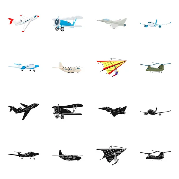 Progettazione vettoriale di aereo e logo di trasporto. Raccolta di piano e cielo stock illustrazione vettoriale . — Vettoriale Stock