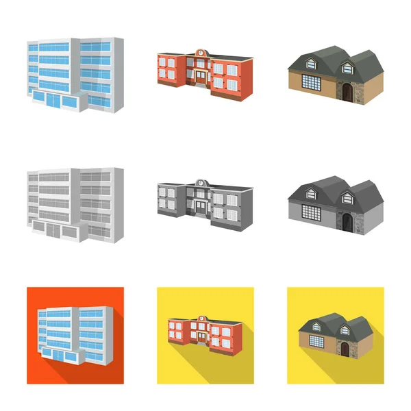 Objeto aislado de la fachada y el símbolo de la vivienda. Conjunto de icono vectorial de fachada e infraestructura para stock . — Vector de stock