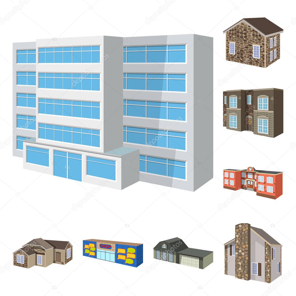 Vector illustration of building and home sign. Set of building and construction stock vector illustration.