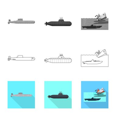 Savaş ve gemi simgesi yalıtılmış nesne. Savaş ve filo hisse senedi vektör çizim koleksiyonu.