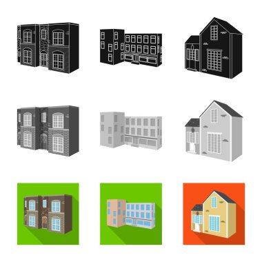 Cephe ve konut logo vektör tasarımı. Hisse senedi için cephe ve altyapı vektör simge kümesi.