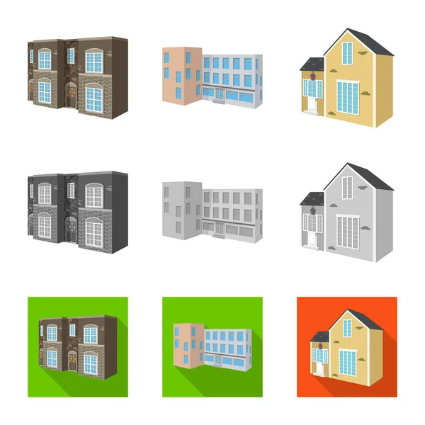 Ilustración vectorial de la fachada y símbolo de la vivienda. Colección de ilustración vectorial de fachada e infraestructura . — Vector de stock