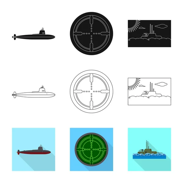Vector design of war  and ship icon. Set of war  and fleet vector icon for stock. — Stock Vector