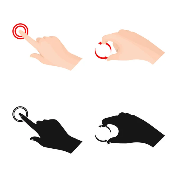 Objeto isolado de tela sensível ao toque e ícone de mão. Conjunto de tela sensível ao toque e ícone de vetor de toque para estoque . — Vetor de Stock