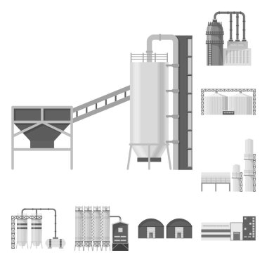 Üretim ve yapısı simge vektör tasarımı. Üretim ve stok için teknoloji vektör simge kümesi.