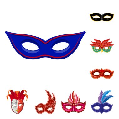 Karnaval vektör tasarımı ve tiyatro simgesi. Stok için karnaval ve gizem vektör simgesi seti.