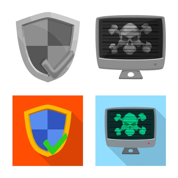Векторная иллюстрация вируса и безопасного знака. Набор значков вируса и кибер-вектора на складе . — стоковый вектор