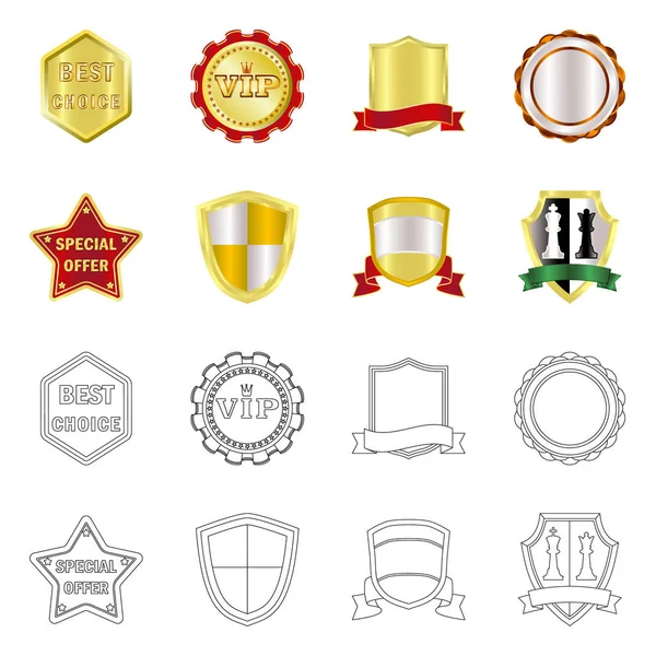 Illustration vectorielle de l'emblème et de l'icône du badge. Ensemble d'emblème et autocollant symbole de stock pour la toile . — Image vectorielle