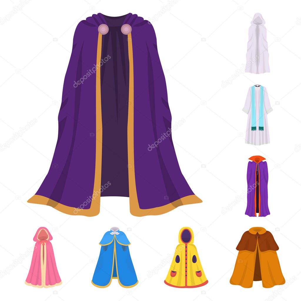 Vector illustration of cloak and clothes icon. Set of cloak and garment vector icon for stock.