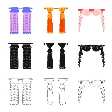 Perdeler ve perdelerin izole nesne işareti. Set perde ve Panjur vektör simgesi stok için.