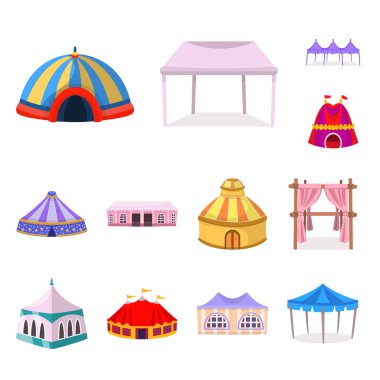 Tente ve barınak logosu vektör tasarımı. Web için tente ve gölgelik stok sembolü seti.