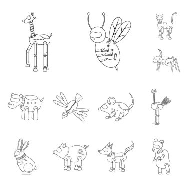 Oyuncak ve otomasyon simgesinin yalıtılmış nesnesi. Stok için oyuncak ve bilim vektör simgesi kümesi.