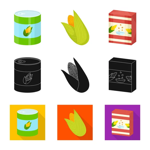 Objet isolé du champ de maïs et le symbole des légumes. Ensemble d'illustration vectorielle de champ de maïs et de bouillon végétarien . — Image vectorielle