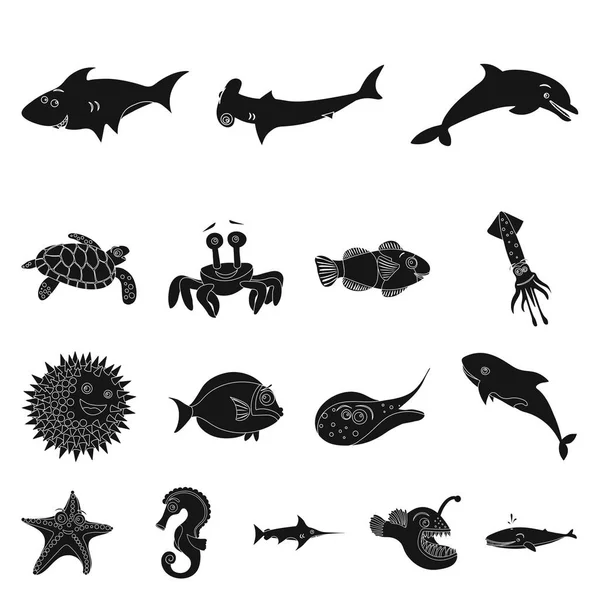 Vector illustration of sea and animal sign. Set of sea and marine vector icon for stock. — Stock Vector