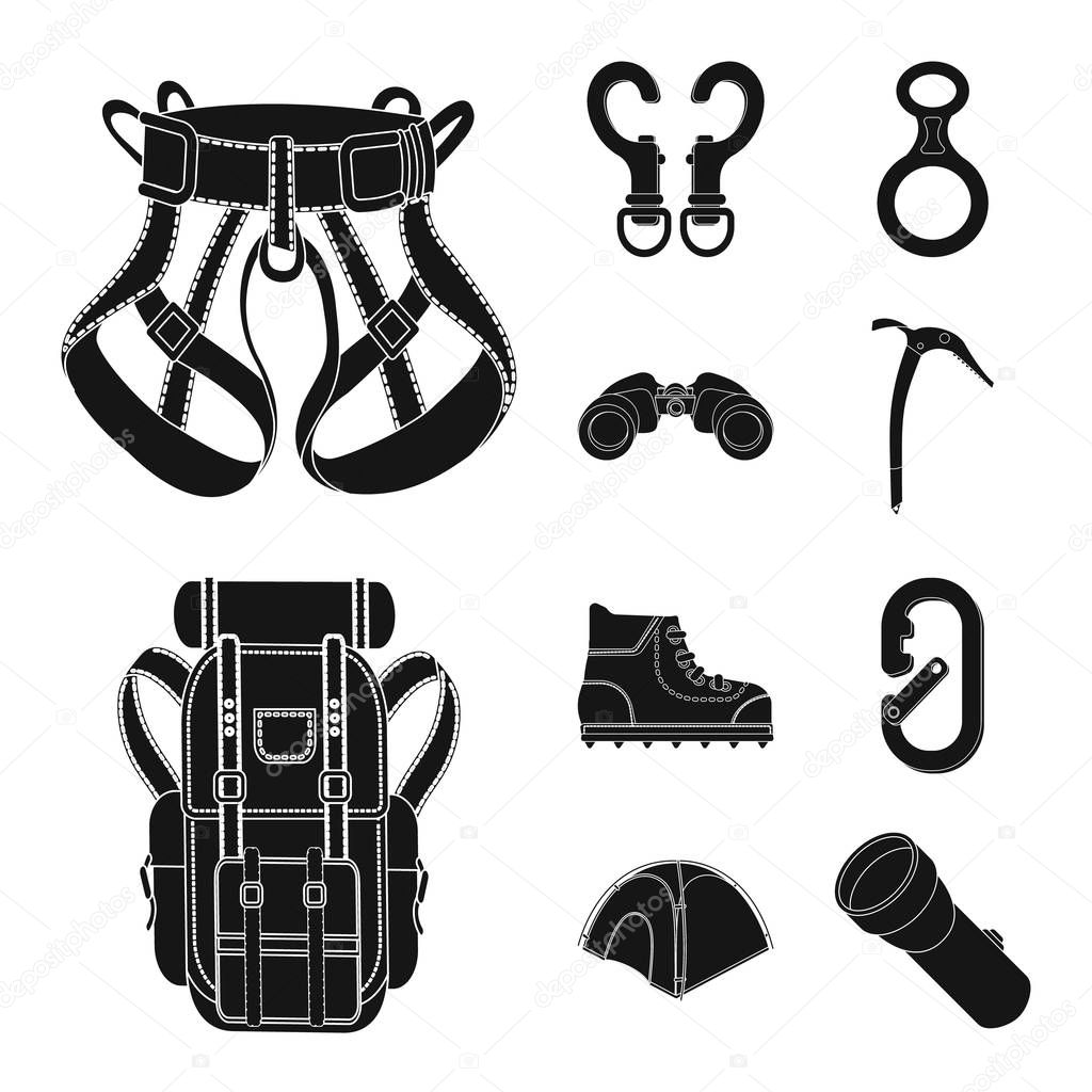 Vector design of mountaineering and peak icon. Set of mountaineering and camp stock symbol for web.
