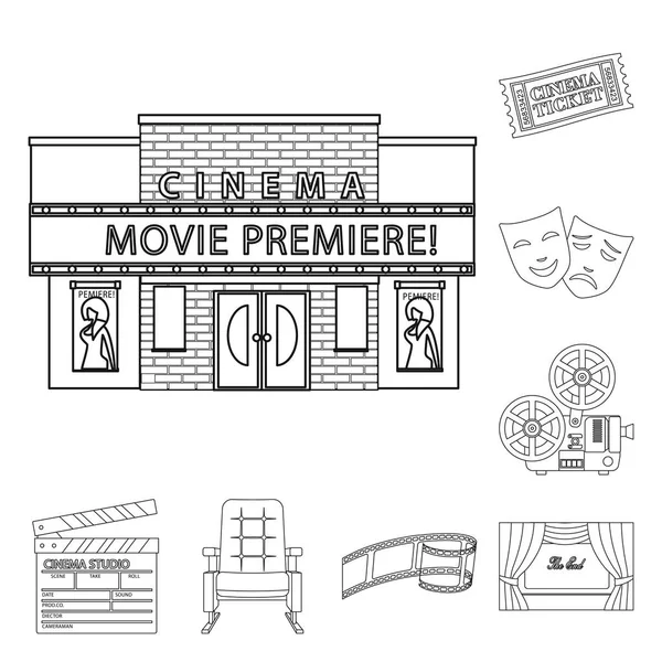 Illustration vectorielle de la cinématographie et du signe du studio. Collection d'icônes vectorielles cinématographiques et de divertissement pour stock . — Image vectorielle