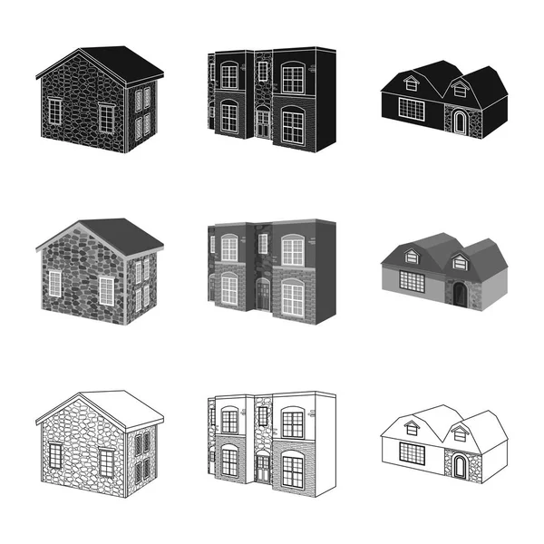 Illustration vectorielle de la façade et du symbole du logement. Ensemble de façade et infrastructure stock symbole pour le web . — Image vectorielle