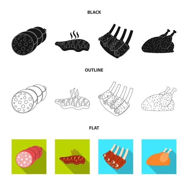 Векторное оформление мяса и иконы ветчины. Коллекция векторных иллюстраций мяса и кулинарных запасов . — стоковый вектор