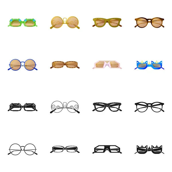 Design vetorial de óculos e logotipo de óculos de sol. Coleção de óculos e ícone de vetor acessório para estoque . — Vetor de Stock