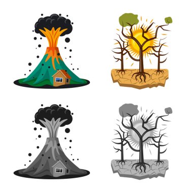 Vektör tasarım doğal ve felaket oturum açın. Doğal kümesi ve web için risk hisse senedi simgesi.