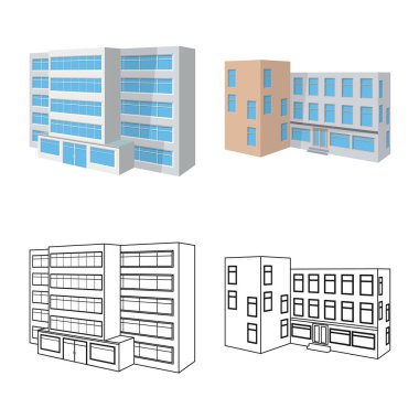 Cephe ve işareti konut yalıtılmış nesne. Hisse senedi için cephe ve altyapı vektör simge kümesi.