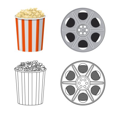 Televizyon ve filme simge vektör tasarımı. Televizyon ve hisse senedi için vektör simge görüntüleme kümesi.