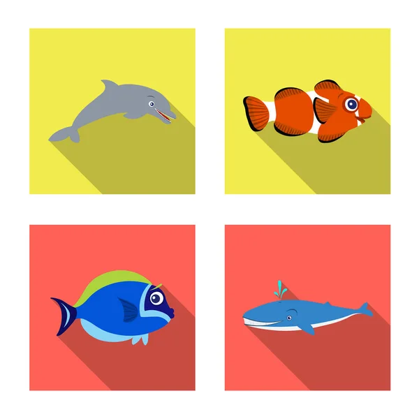 Vektor-Design von Meer und Tier-Symbol. Sammlung von Meeres- und Meereslagersymbolen für das Web. — Stockvektor