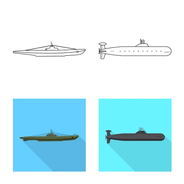 Geïsoleerde object van oorlog en schip teken. Verzameling van oorlog en vloot vector pictogram voor voorraad. — Stockvector