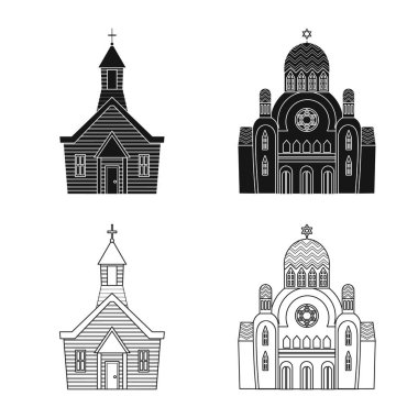 Tarikat ve tapınak logosunun vektör çizimi. Web için tarikat ve kilise hisse senedi koleksiyonu.