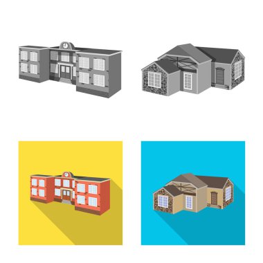 Cephe ve konut simge vektör çizimi. Web için cephe ve altyapı hisse senedi simgesi kümesi.