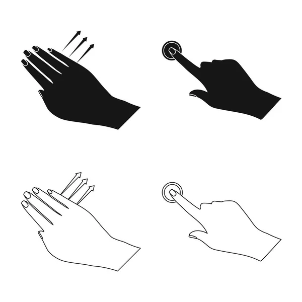 Objeto isolado de tela sensível ao toque e sinal de mão. Conjunto de tela sensível ao toque e ícone de vetor de toque para estoque . —  Vetores de Stock