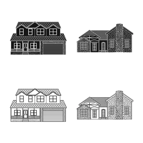 Vector illustration of building and front icon. Collection of building and roof stock symbol for web. — Stock Vector