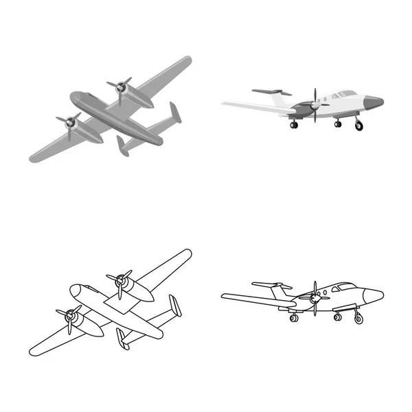 Vektorillustration des Flugzeugs und des Transportsymbols. Set von Flugzeug und Himmel Aktiensymbol für Web. — Stockvektor