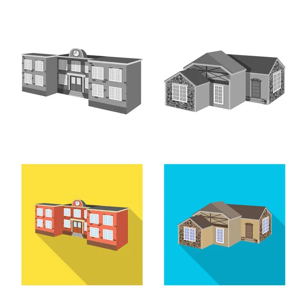 Векторна ілюстрація фасаду та символу житла. Набір символів фасаду та інфраструктури для Інтернету . — стоковий вектор