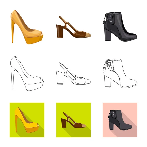 Oggetto isolato di calzature e logo donna. Set di calzature e icona vettoriale del piede per stock . — Vettoriale Stock