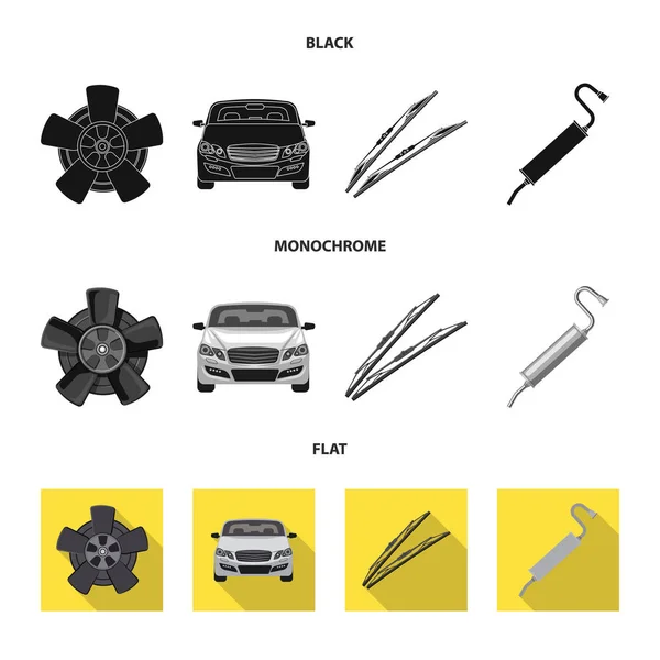 Isolerade objekt av auto och en del tecken. Uppsättning av auto och bil lager vektorillustration. — Stock vektor