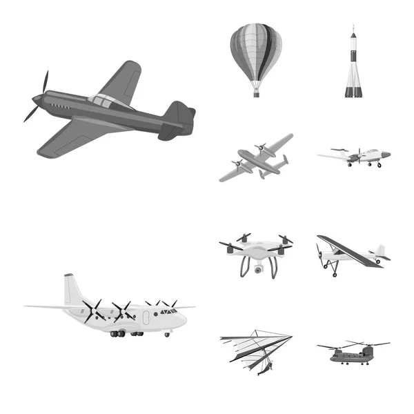 Objeto isolado de avião e ícone de transporte. Conjunto de plano e céu estoque vetor ilustração . — Vetor de Stock