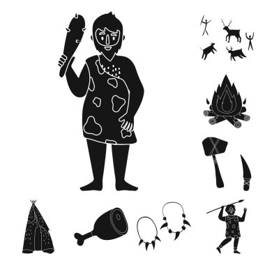 Hayatta kalma vektör illüstrasyon ve ilkel simgesi. Hayatta kalma ve taş stok vektör illüstrasyon koleksiyonu.