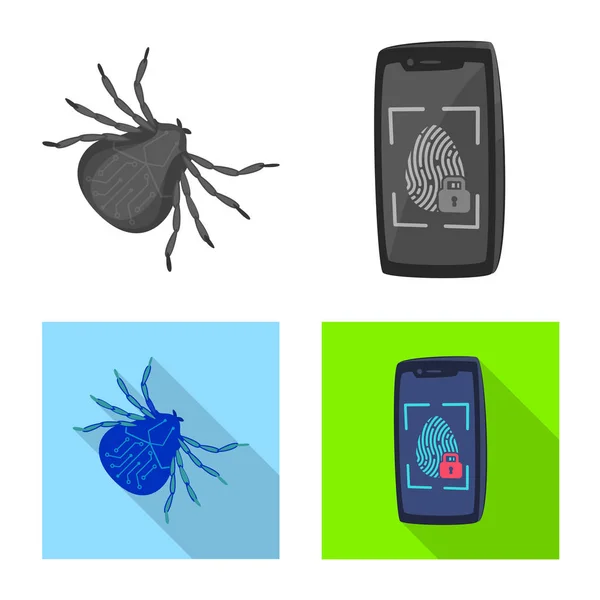 Illustration vectorielle du virus et icône sécurisée. Ensemble de virus et icône de cyber vecteur pour le stock . — Image vectorielle