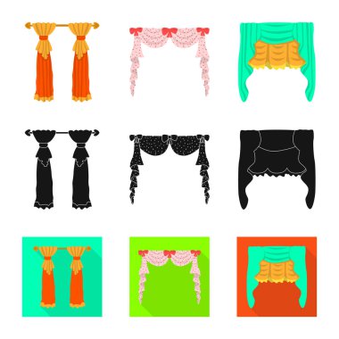 Perde ve perdeler simge vektör tasarımı. Set perde ve Panjur vektör simgesi stok için.