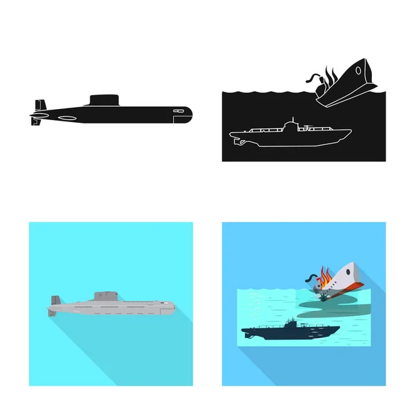 Ilustração vetorial da guerra e do ícone do navio. Conjunto de ilustrações vetoriais de guerra e frota . — Vetor de Stock