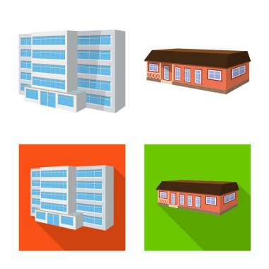 Cephe ve konut işaret illüstrasyon vektör. Cephe ve altyapı vektör simgesini hissenin topluluğu.