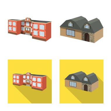 Cephe ve konut simge vektör çizimi. Hisse senedi için cephe ve altyapı vektör simge kümesi.