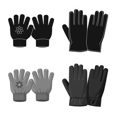 Eldiven ve kış sembolü yalıtılmış nesne. Eldiven ve ekipman hisse senedi vektör çizim topluluğu.