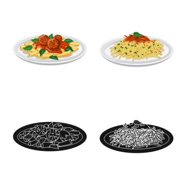 Makarna ve karbonhidrat simge vektör tasarımı. Hisse senedi için makarna makarna ve vektör simge kümesi.