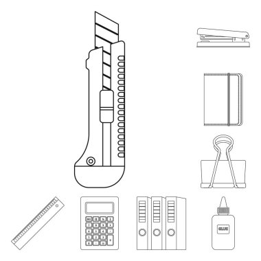 Ofis ve tedarik simge vektör Illustration. Hisse senedi için ofis ve okul vektör simge kümesi.