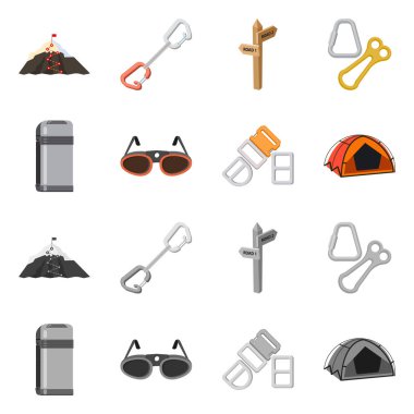 Dağcılık ve tepe sembolü yalıtılmış nesne. Dağcılık ve kamp stok vektör çizim.