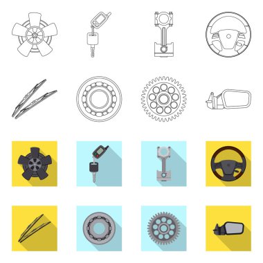 Otomatik ve bölüm işareti yalıtılmış nesne. Hisse senedi için oto, araba vektör simge topluluğu.